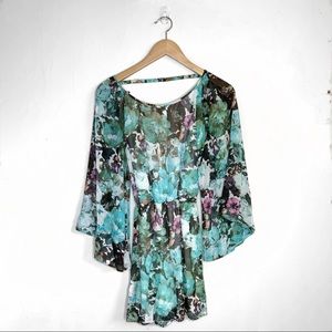 💞Blue Life Floral Bell Sleeve Open Back Romper